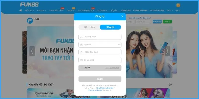 Những thao tác đơn giản để đăng ký Fun88